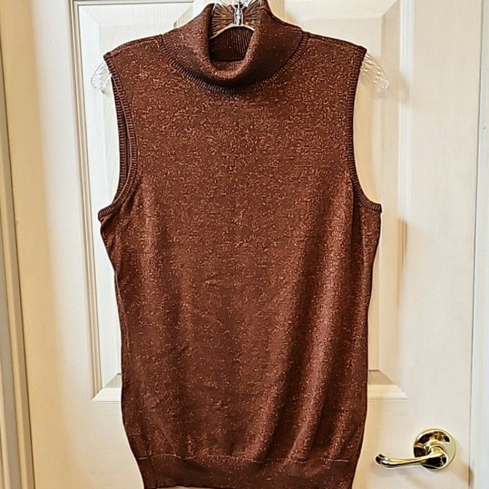 Lane Bryant Copper /  Shimmery Metallic Sleeveless Soft Turtleneck Sweater 14/16